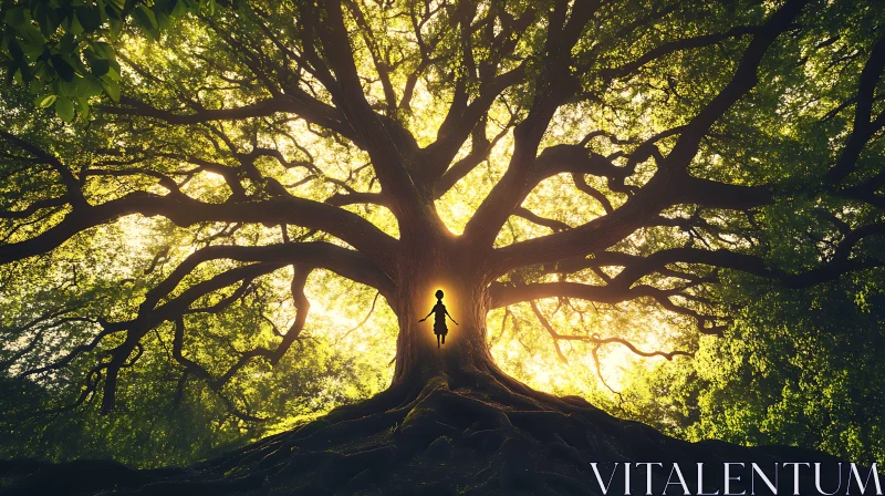 AI ART Silhouette Under Ancient Tree