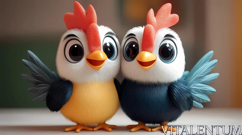 AI ART Cute Cartoon Birds with Bright Feathers