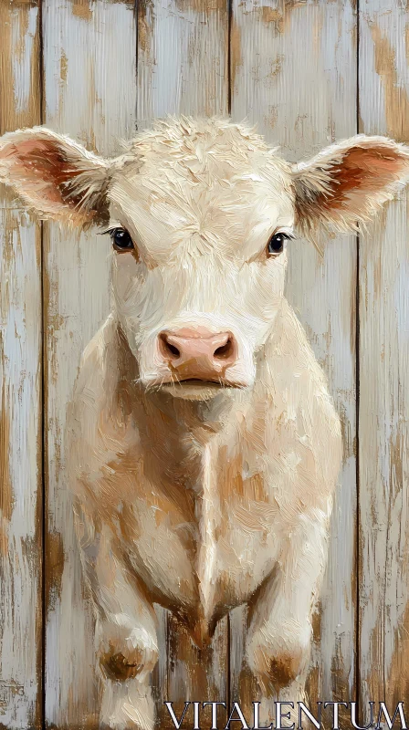 Cow Painting with Wooden Texture AI Image