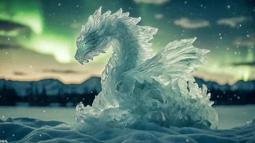 Frozen Dragon Sculpture with Aurora Backdrop