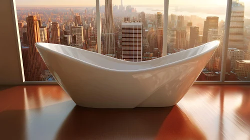 Elegant Modern Bathtub Overlooking Urban Skyline