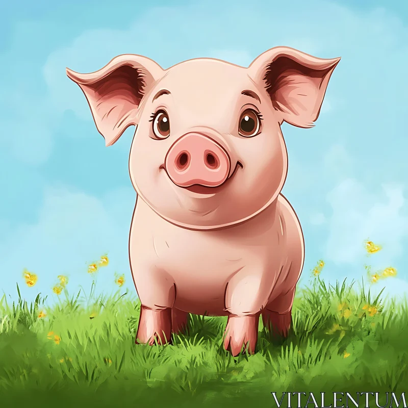 Charming Piglet in Summer Field AI Image