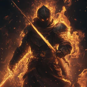 Burning Knight Holding Sword Art