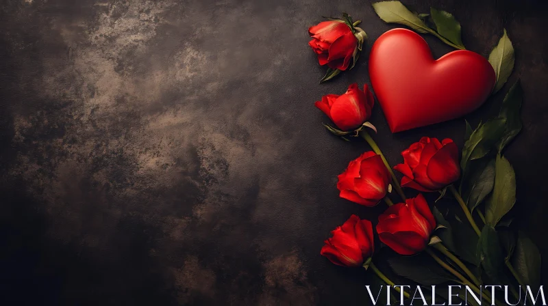 Roses and Heart on Dark Background AI Image