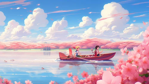 Anime-inspired Sailing with Pink Blossoms | Adventure Themed Art