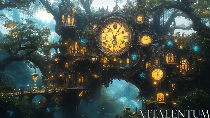 AI ART Whimsical Forest Clockwork Architecture