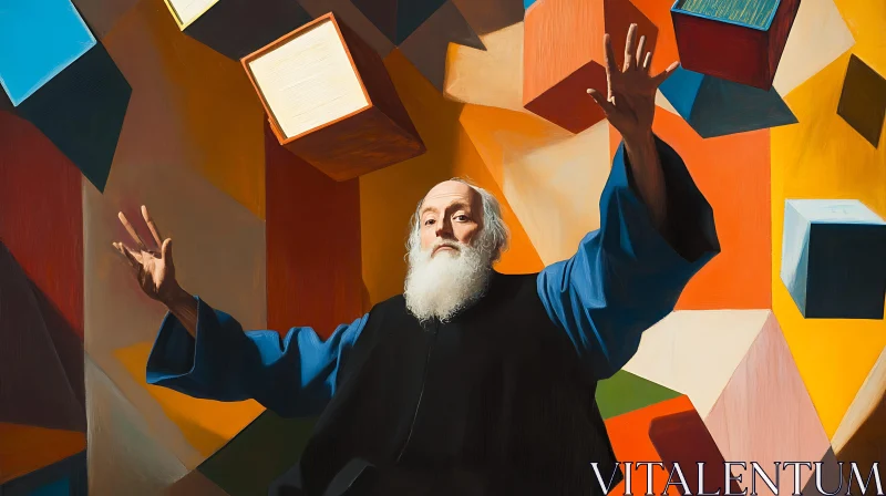 AI ART Man Amidst Geometric Shapes Painting