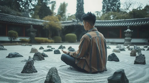 Meditative Moment in Zen Garden