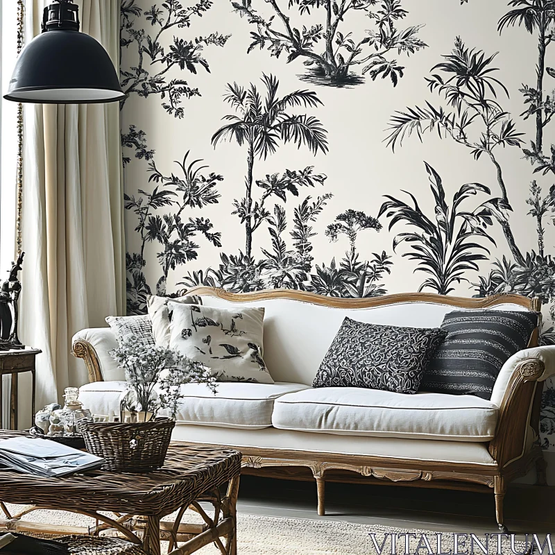 Vintage Sofas and Botanical Decor in Living Rooms AI Image