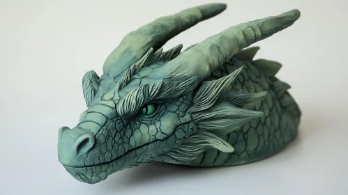 Teal Dragon Sculpture with Green Eyes