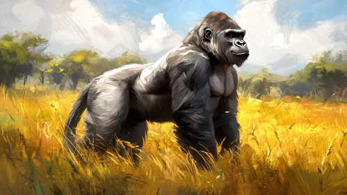 Gorilla in Wild Landscape Art