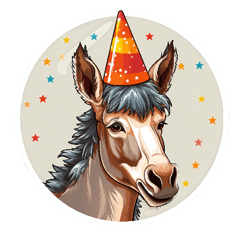 Cheerful Donkey in Party Hat Vector Illustration POD Design