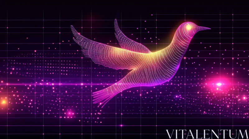 Abstract Neon Bird on Digital Grid AI Image