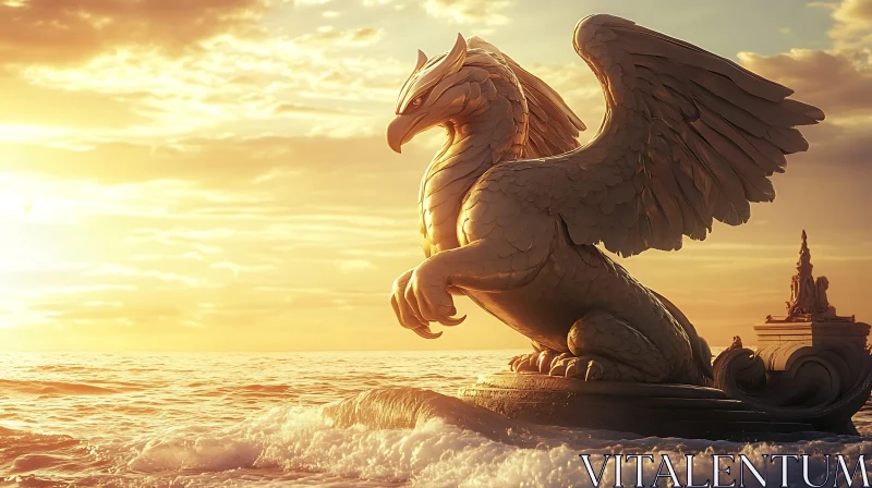 Mythical Griffin Overlooking the Ocean AI Image