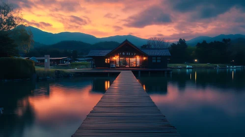 Sunset Reflection on Lake House