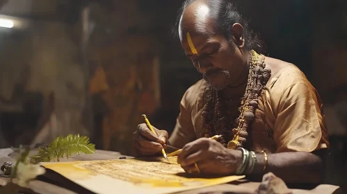 Focused Artist Creating Traditional Artwork
