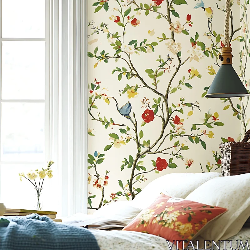 Floral Bedroom Decor AI Image