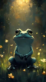 Magical Frog Amidst Floating Petals