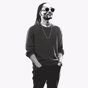 Monochrome Illustration of Snoop Dogg