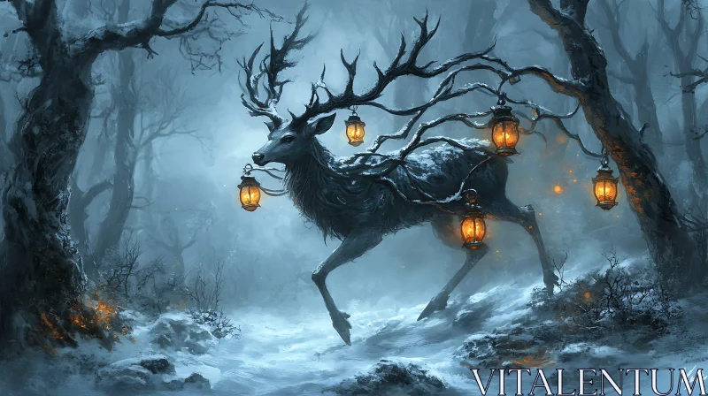 Mystical Deer with Glowing Lanterns AI Image