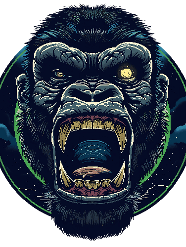 POD Design Fierce Gorilla Roar T-Shirt Design with Cosmic Background