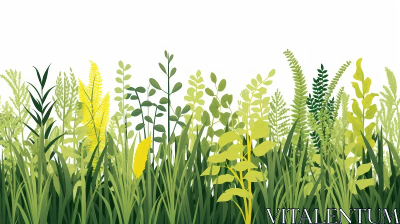 Intricate Landscapes of Green and Yellow Plants on a White Background AI Image