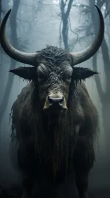 Mysterious Bull in Foggy Woodland: Post-Apocalyptic Imagery