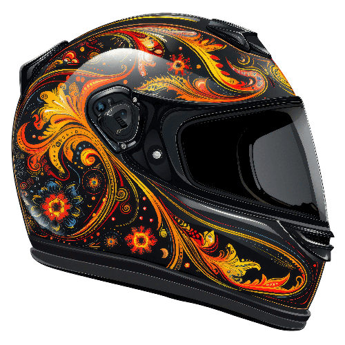 Stylish Black Motorcycle Helmet with Floral Pattern