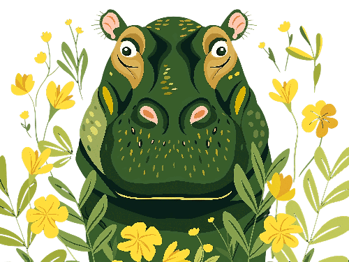 Whimsical Green Hippopotamus Art for Merchandise POD Design