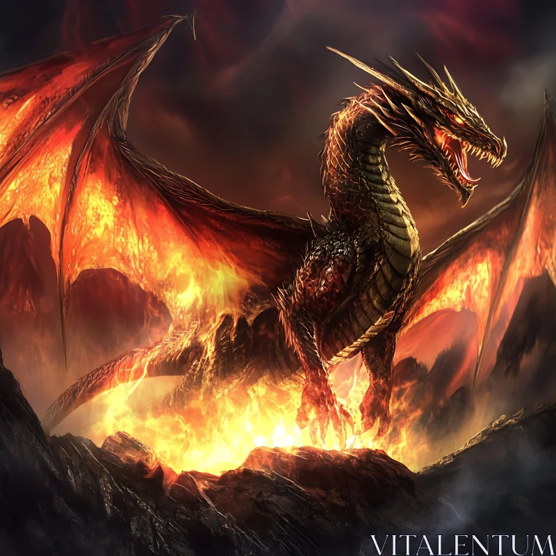 AI ART Dragon on Fire Mountain