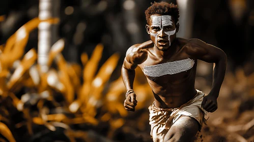 Man with White Paint Running Forward