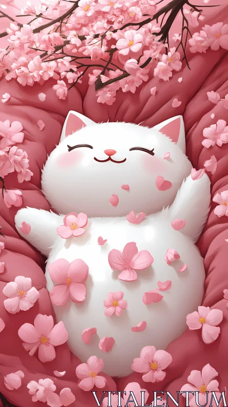 Blissful Cat Among Blossoms AI Image