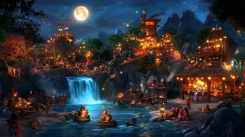 Enchanting Night Scene of a Fantasy Town