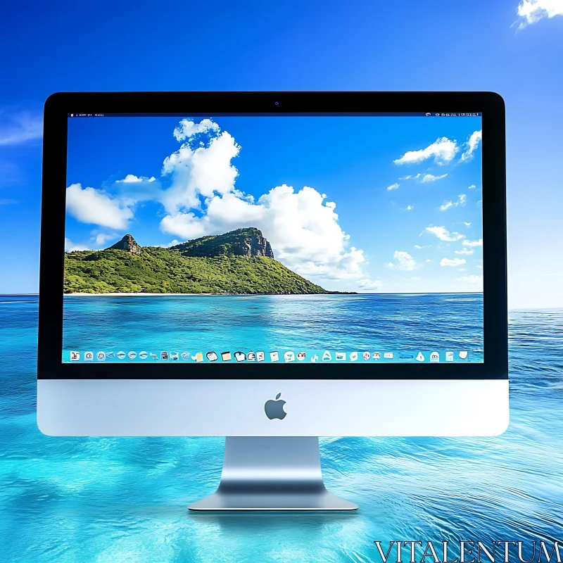 Serene Island on Apple iMac Screen AI Image