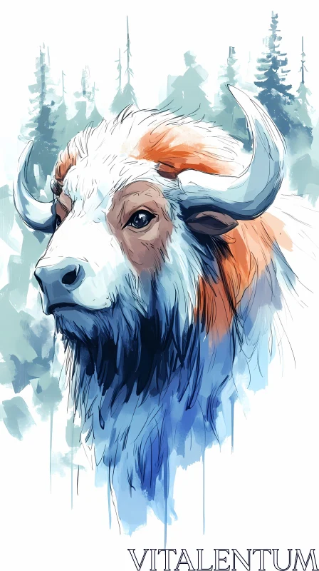 Nature-Inspired Bison Watercolor AI Image