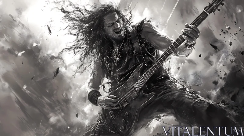 Monochrome Rock Guitarist Performance AI Image