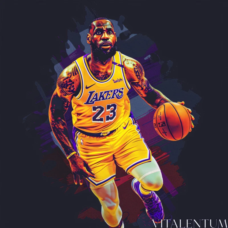 AI ART LeBron James Dribbling for Lakers