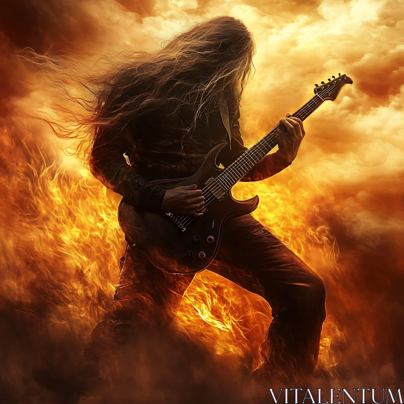 Guitarist in Flames - Rock Music Energy AI Image