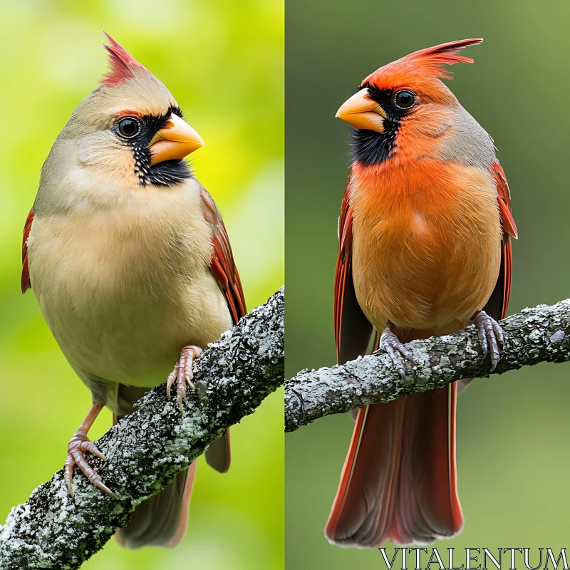 Two Cardinals on a Limb AI Image