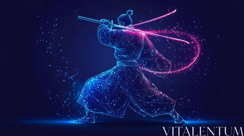 Cyberpunk Samurai with Glowing Katanas AI Image