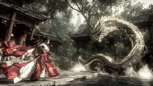 Dragon Confrontation: A Warrior's Stand