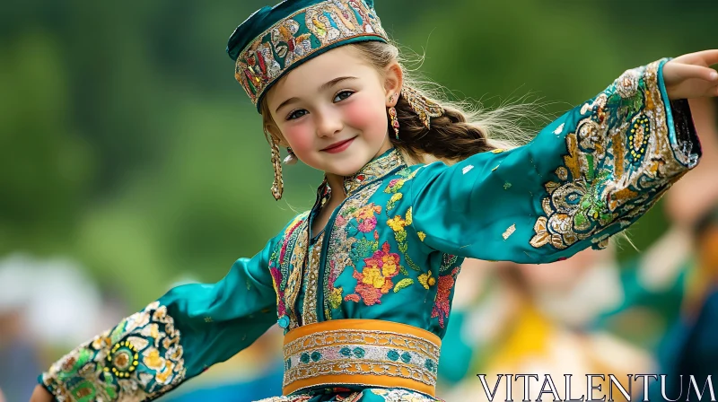 Young Girl in Embroidered Outfit AI Image