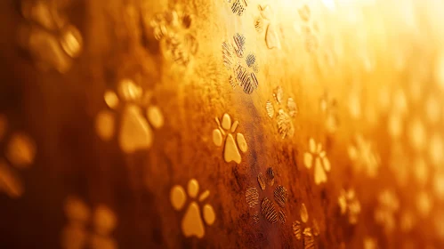 Golden Embossed Paw Prints Abstract Art