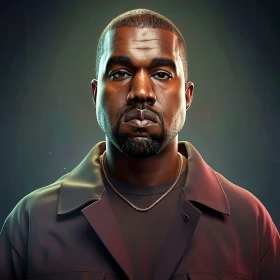 Kanye West Portrait with Dark Jacket and Chain Necklace