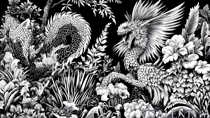 AI ART Dragon Art in Black and White