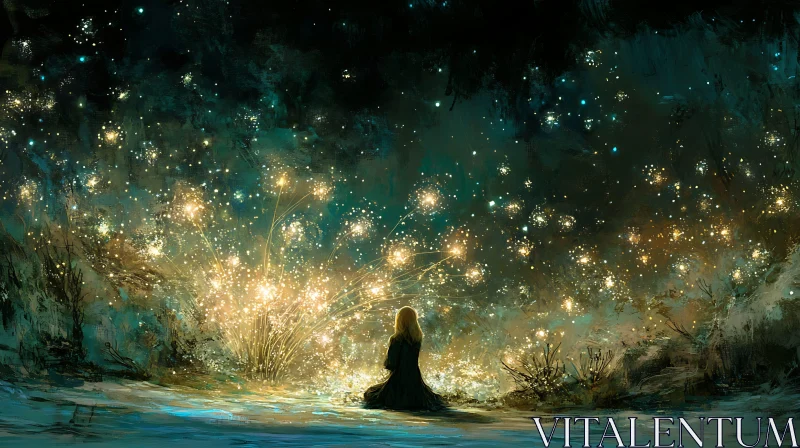 AI ART Woman Gazing at Starry Lights