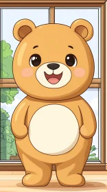 Cute Smiling Bear in a Room