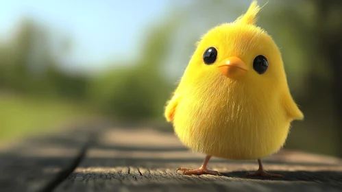 Fluffy Yellow Chick on Wooden Table