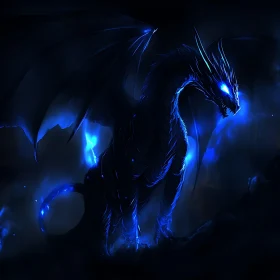 Glowing Blue Dragon in Dark Ambiance