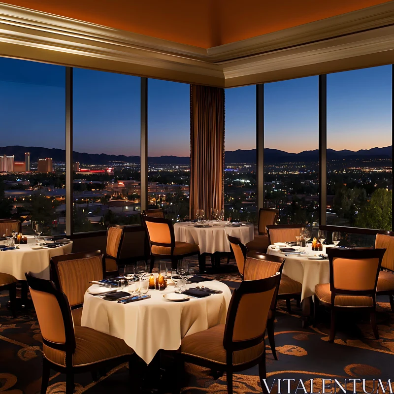 Chic Dining with Twilight Cityscape AI Image